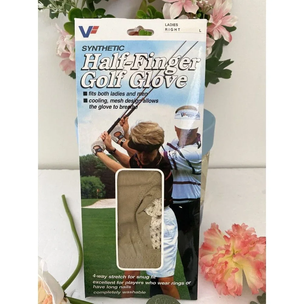 Valley Forge Synthetic Half-finger Golf Glove Ladies Right‎ Large Cream Color
